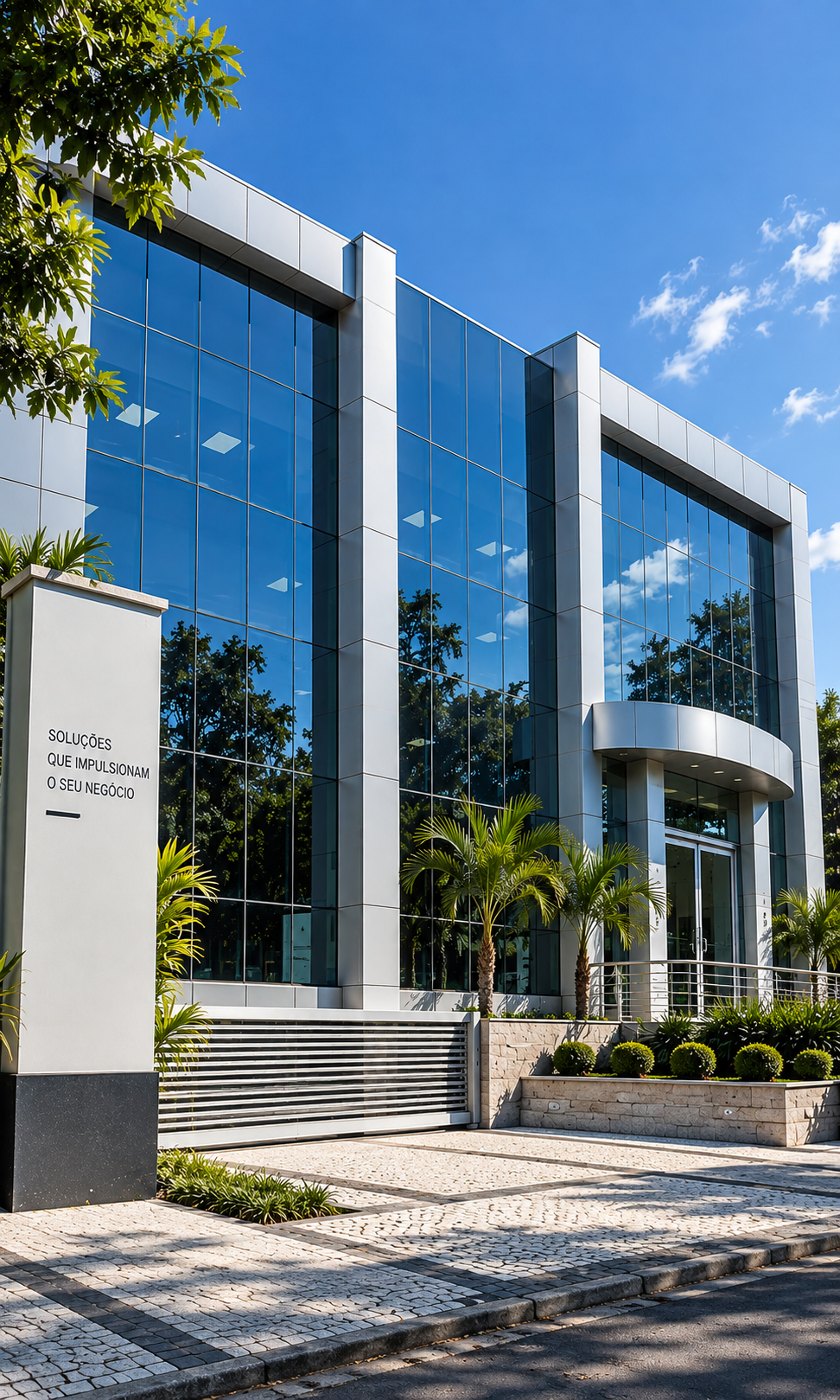 Fachada de vidro de um edifício corporativo